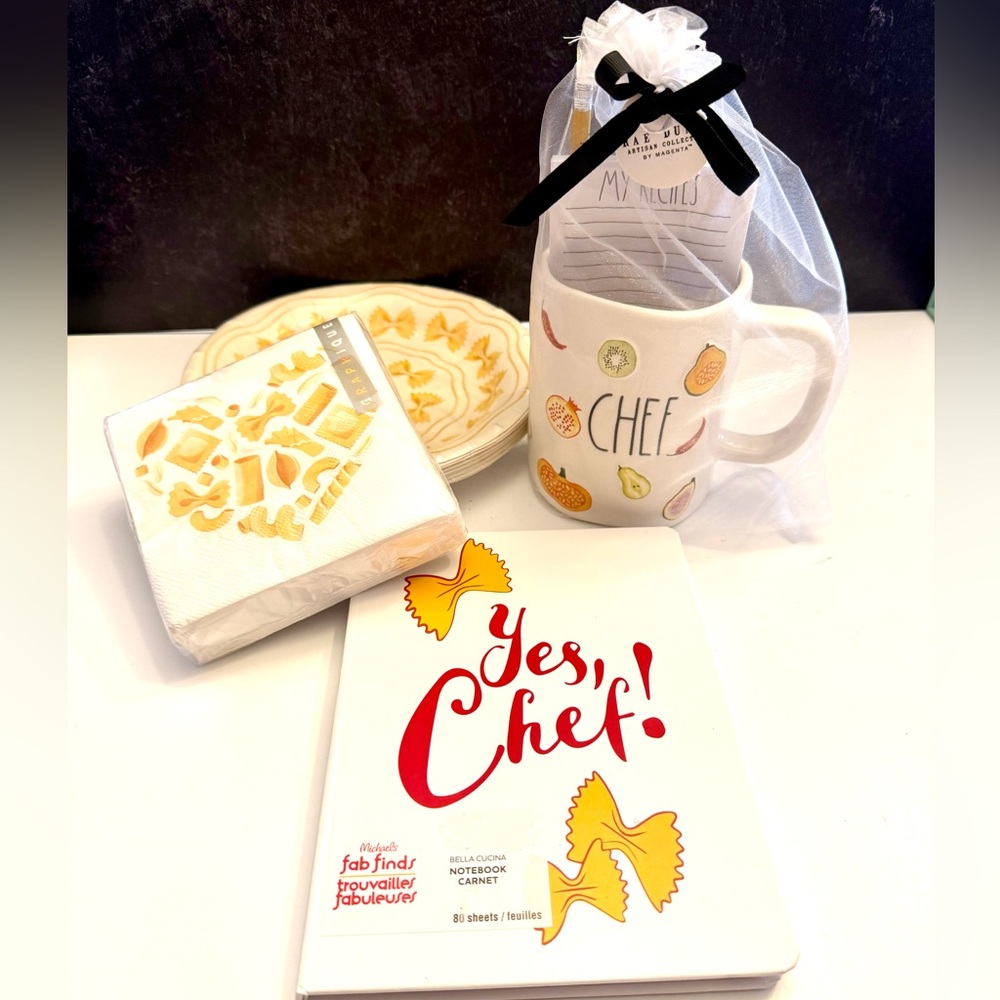 Rae Dunn White Chef Mug with Fruit Motifs and Recipe Cards